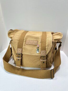 OHUHU Tan Canvas Camera Bag Messenger Style Photography Travel Shoulder Bag